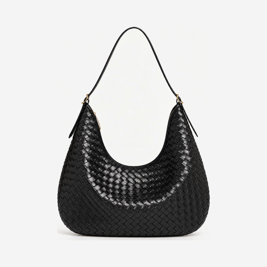 The Greta Woven Crescent Bag in Black