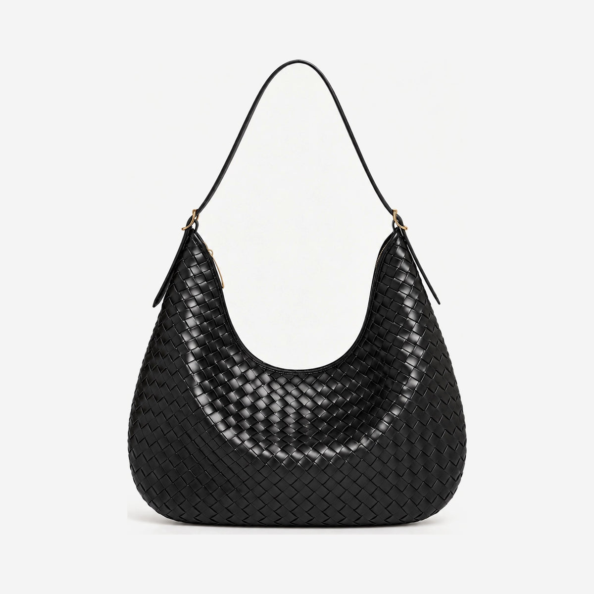 The Greta Woven Crescent Bag in Black