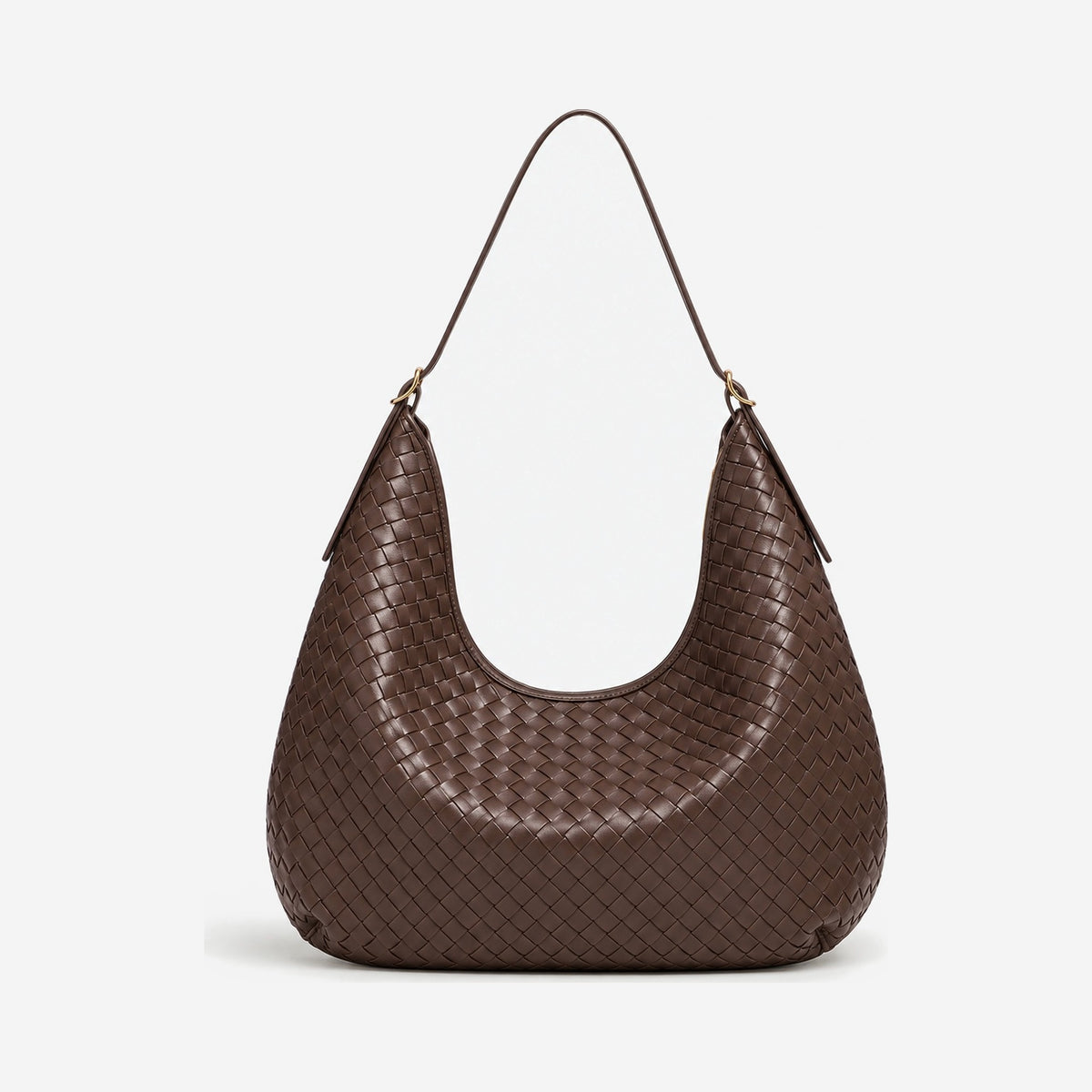 The Greta Woven Crescent Bag in Coffee