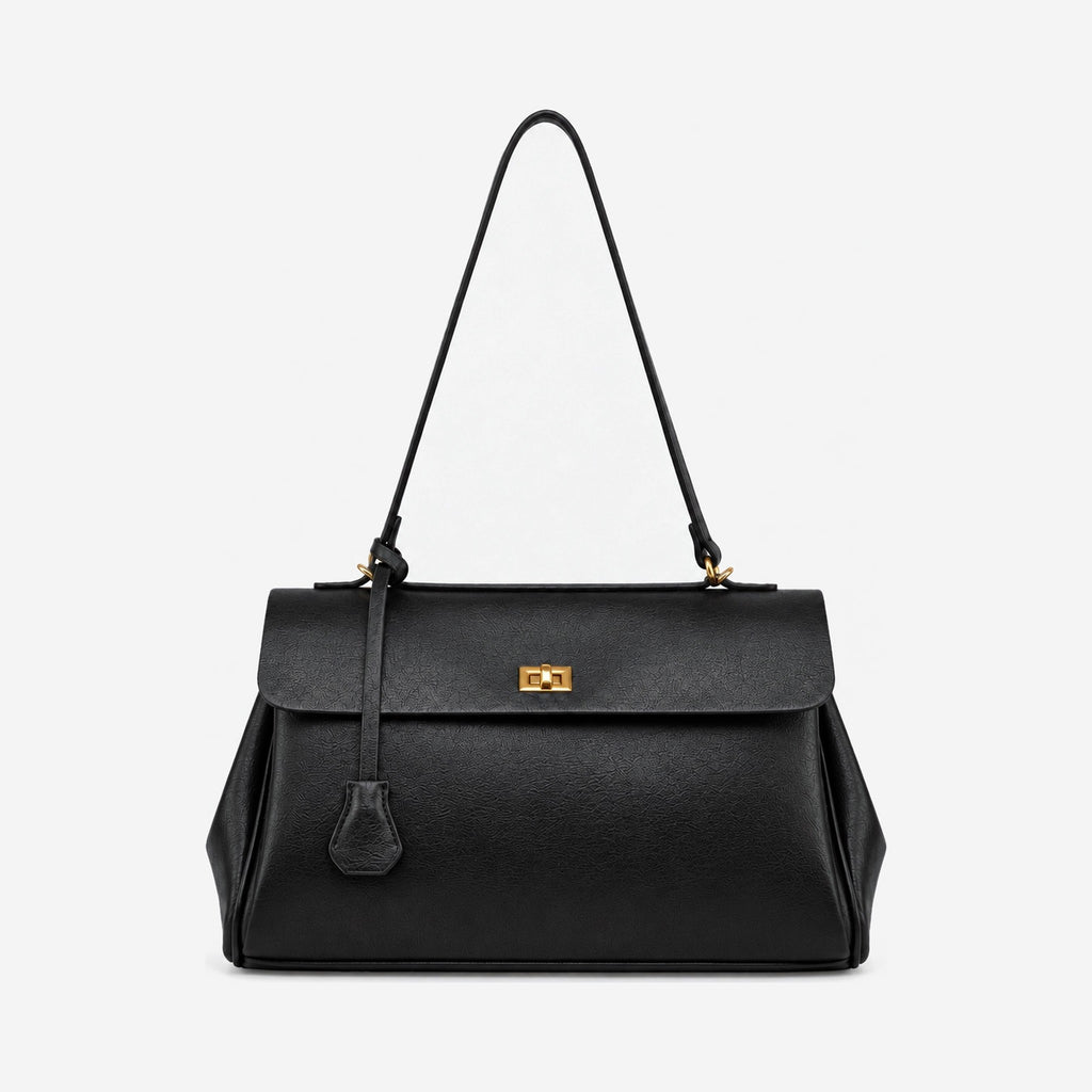 The Marta Turn-Lock Shoulder Bag in Black