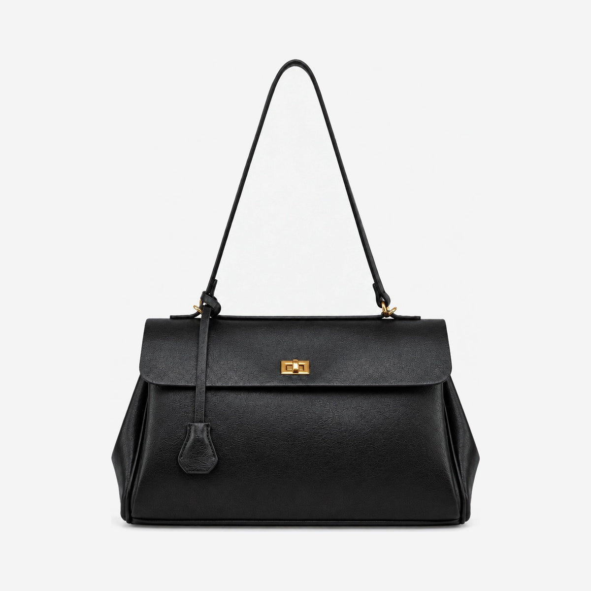 The Marta Turn-Lock Shoulder Bag in Black