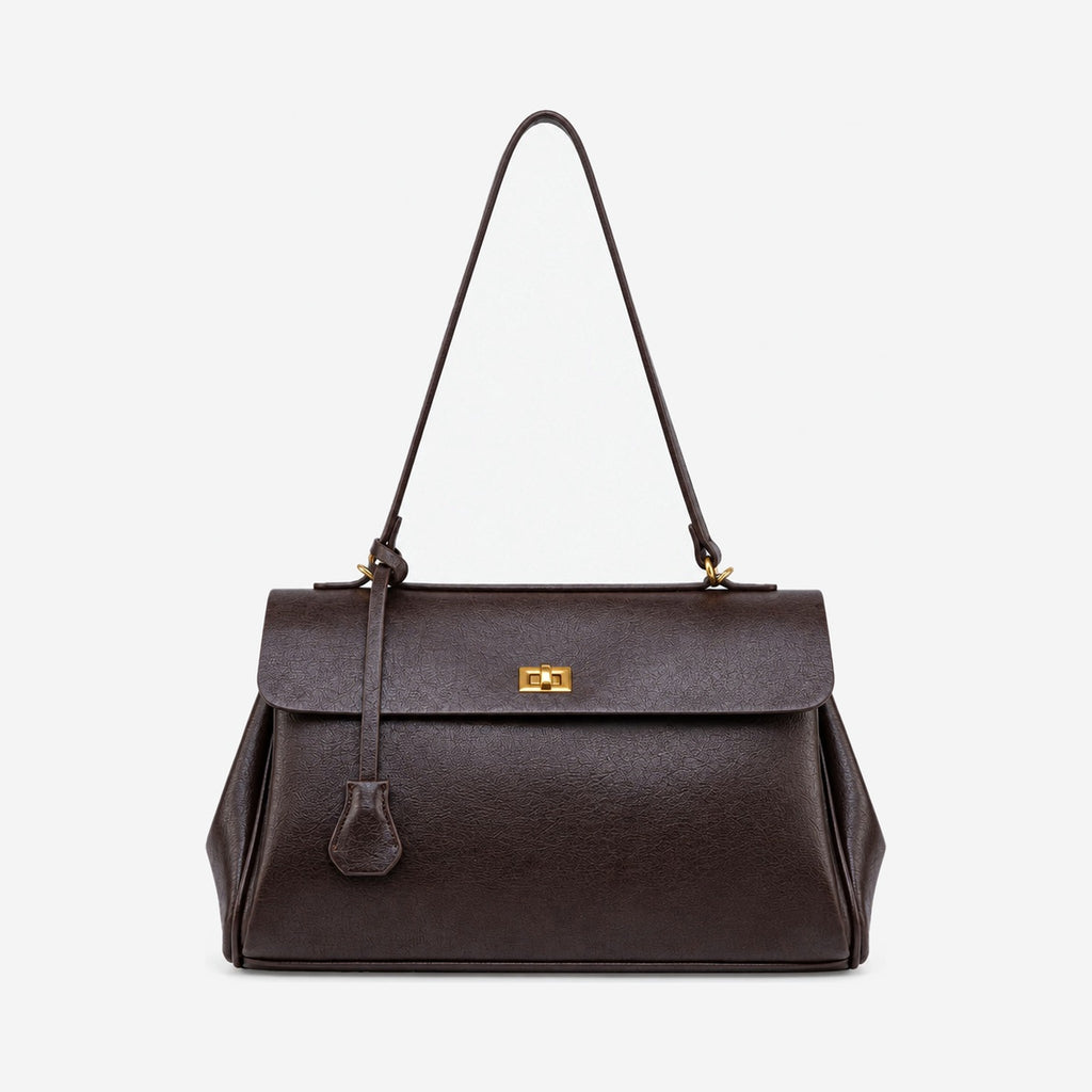 The Marta Turn-Lock Shoulder Bag in Espresso