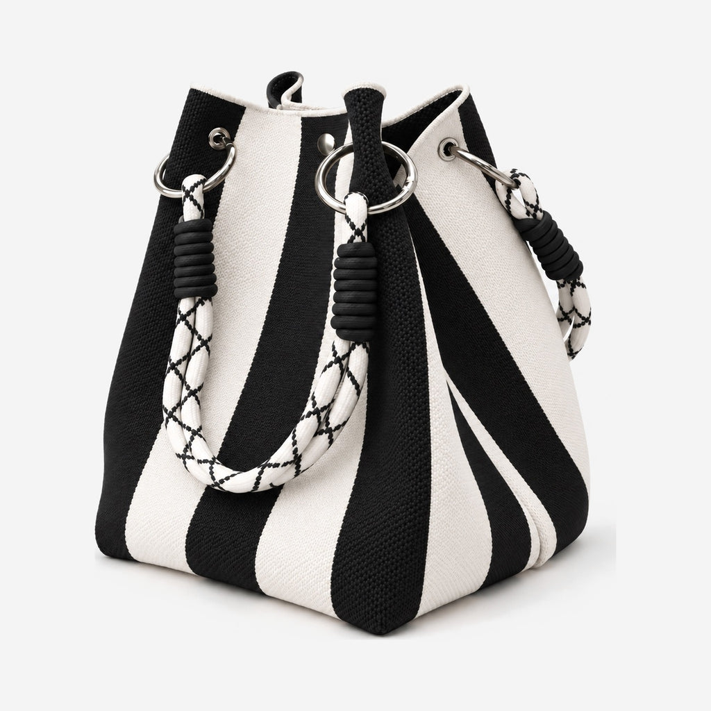 The Wren Mini Bucket Bag in Black & White Stripe