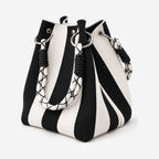 The Wren Mini Bucket Bag in Black & White Stripe