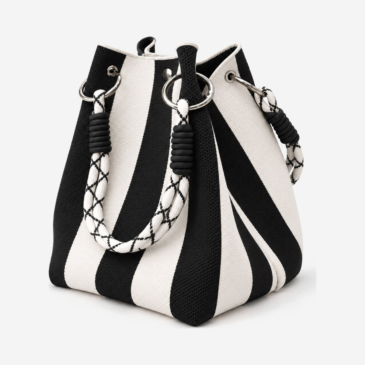 The Wren Mini Bucket Bag in Black & White Stripe