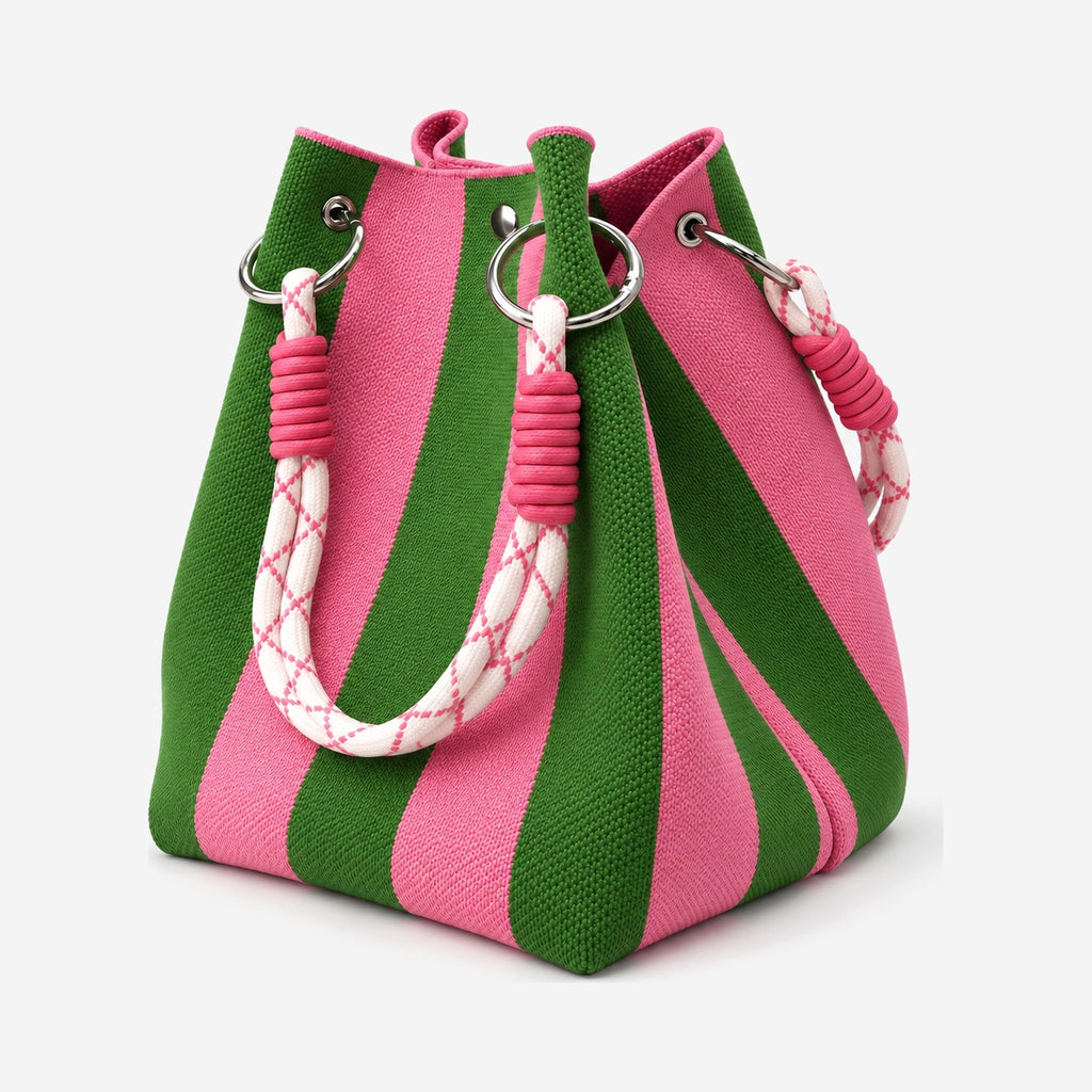 The Wren Mini Bucket Bag in Pink & Green Stripe